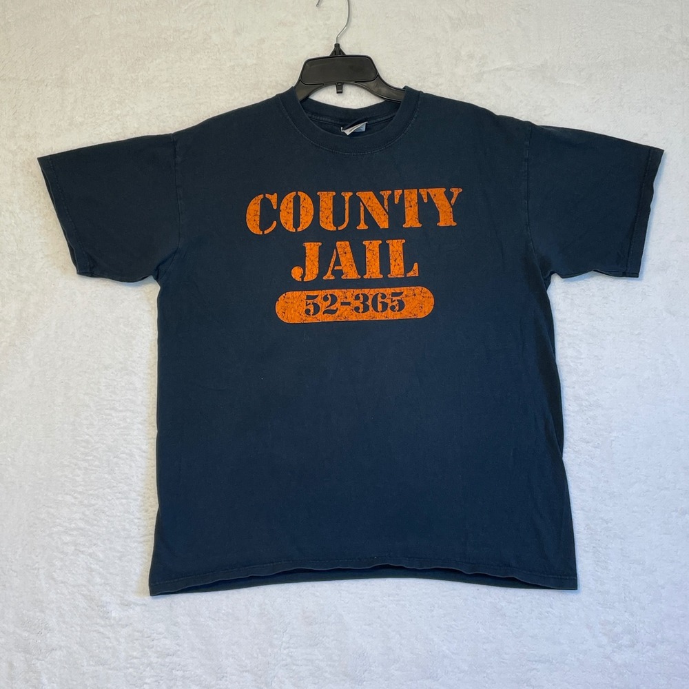 County Jail Graphic T Shirt Orange Print Vintage Retro 52 365 Size L